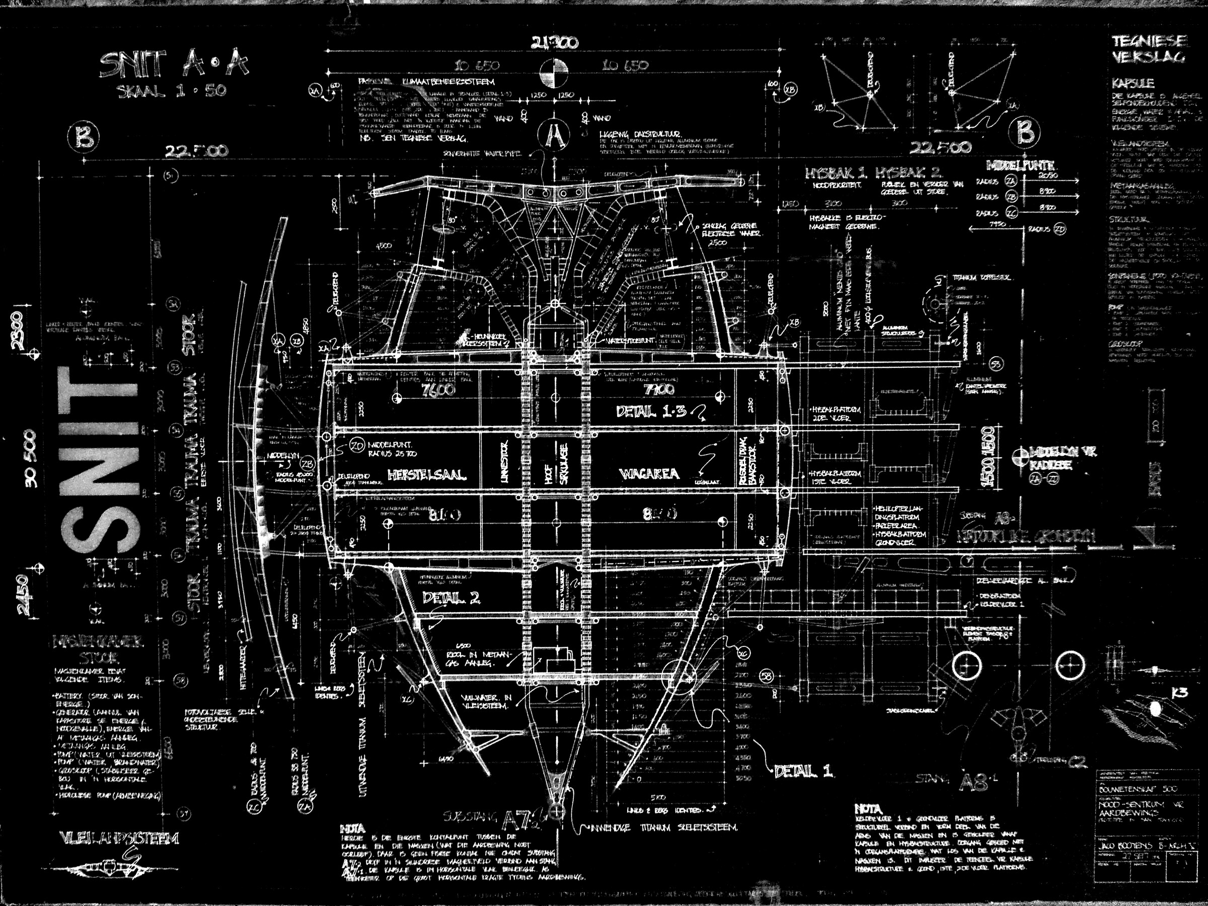 Earthquake Emergency Centre — snit (section) A-A sheet, scale 1:50